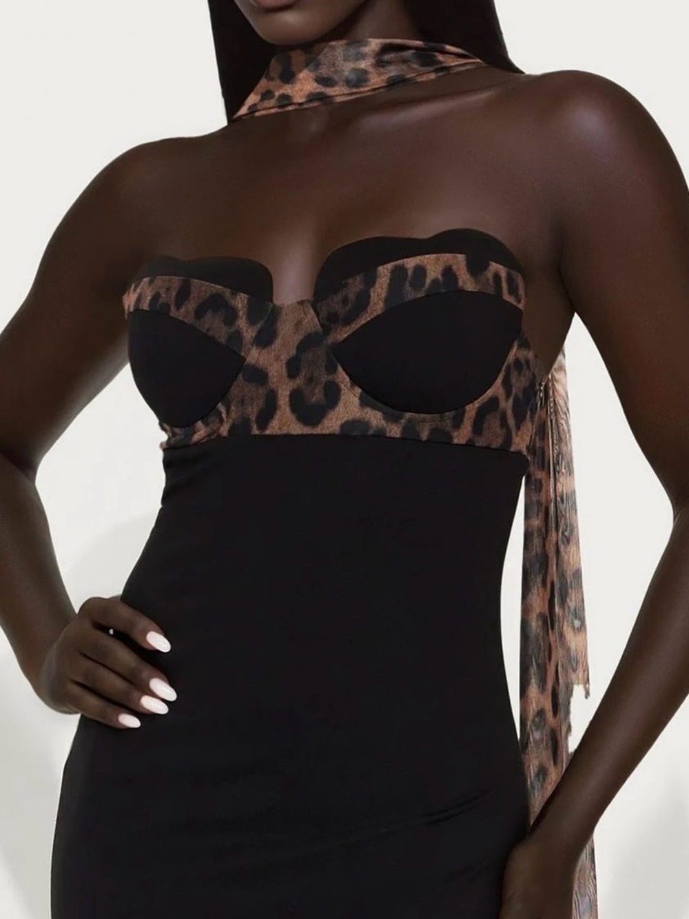 Fashion Nova Black Maxi Dress with Leopard Trim